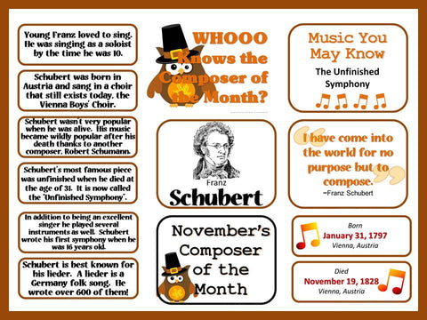 Schubert Composer of the Month (November) Bulletin Board Kit