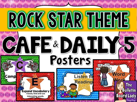 CAFE Headers and Daily 5 Posters - Rock Star Theme