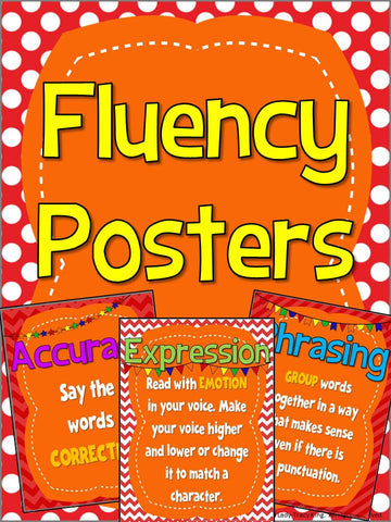 Fluency Posters (Red and Orange with Pennants) Bulletin Board